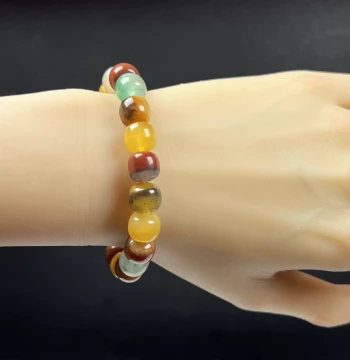 Natural Jade Premium Jewelry, African Emerald Jade and Yellow Dragon Jade Multi-Gem 10+mm Bracelet, Old-Style Beads Jade Bracelet