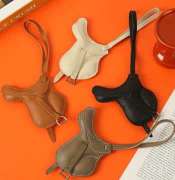 Leather Keychain Kit Cartoon Saddle Charm Genuine Sheepskin DIY