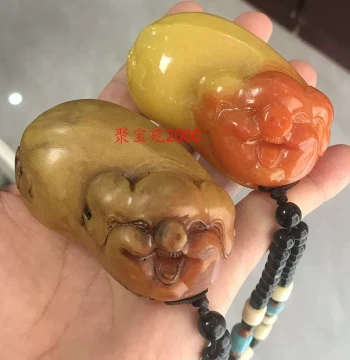 Yellow Dragon Jade Lucky Pig Hand Piece, Imitation Yellow Jade Zodiac Pig Wealth Pig, Aged Jade Plaything for Collecting and Antiques