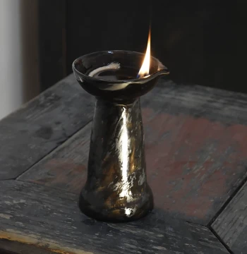 Antique-Style Handmade Ceramic Oil Lamp Candle Holder, Rustic Pottery Home Decor, Vintage Ornament, Night Light, Eternal Flame, Buddhist Lamp