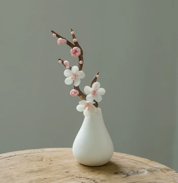 Handmade Ceramic Plum Blossom Branches, New Chinese Style Sunflower & Peony 3D Artificial Flower Vase, Creative Home Desktop Ornament