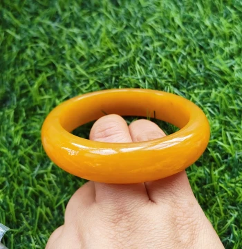 Gift for Mom, Size 60 Pure Natural Jade Bangle, Chicken-Yellow Official Authentic Yellow Dragon Jade Bracelet, Width 16mm Thickness 9mm