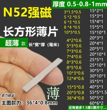 Rectangular Ultra-Thin Strong Magnet - 0.5/0.8/1mm Square Bar NdFeB N52 Permanent Magnet