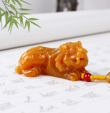 Natural Yellow Dragon Jade 3D Tiger Pendant for Men and Women, Jade Necklace Zodiac Tiger Gift with Certificate