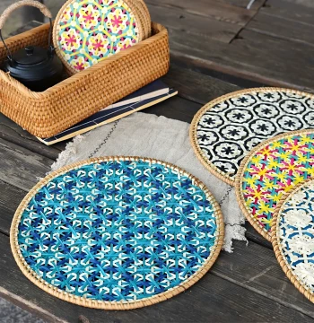 Handwoven Rattan Colorful Coasters & Bamboo Placemats Set - Heat Insulation Pads for Teapots and Wall Decor