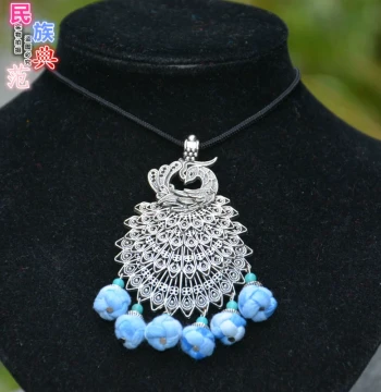 Wholesale Yunnan Ethnic Style Handmade Tie-Dye Textile Peacock Necklace with Colorful Bead Pendant, Versatile Accessory, Hot Seller in Scenic Areas