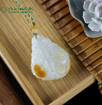 Yuyuan Natural Hetian Jade, Xinjiang Hetian White Jade Seed Material, Single Seed Five Blessings Pendant Hand Piece with Skin Color