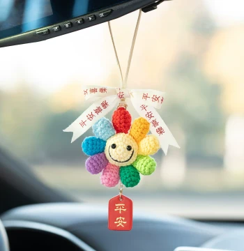 Colorful Sunflower Car Hanging Ornament, Handwoven Rearview Mirror Decoration for Cars, Peace Charm for Girls