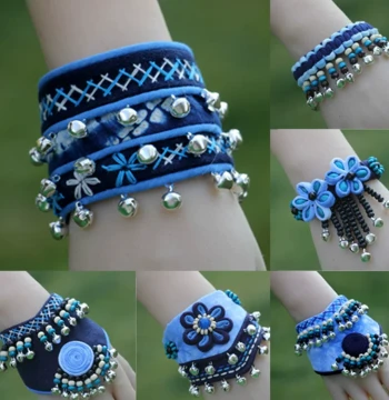 Special Dali Tie-Dye Handwoven Fabric Bell Bracelet, Ethnic Style Blue-Dyed Jewelry, Yunnan Travel Souvenir