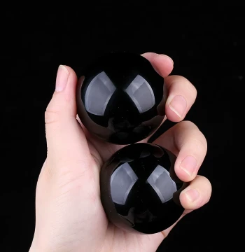 Natural Obsidian Sphere Hand Piece, Raw Stone for Hand Holding and Play, Premium Black Jade Stone Health Massage Ball