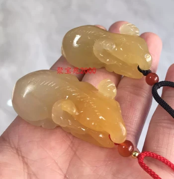 Natural Yunnan Yellow Dragon Jade 3D Zodiac Sheep Pendant, Auspicious Jade Charm for Men and Women