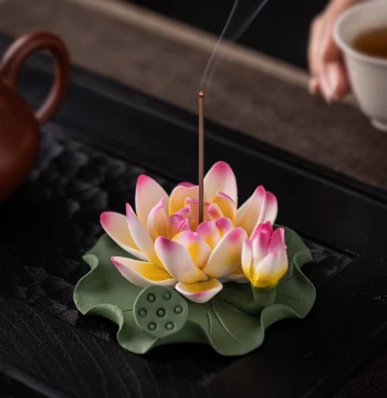 Handmade Ceramic Lotus Flower Incense Holder - Zen Home Decor for Tea Tables and Buddhist Offerings