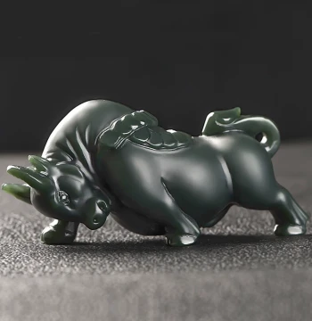 Hetian Jade Green Jade Zodiac Ox Figurine: Twisting Heaven and Earth Hand Piece, Soaring Bull Energy Hand Play Piece, Jade Cultural Play Handle Piece