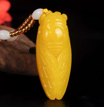 Xinjiang Jade Hetian Jade Yellow Jade Cicada Pendant Huanglong Jade Cicada 'One Cry Startles All' Pendant Jade Pendant