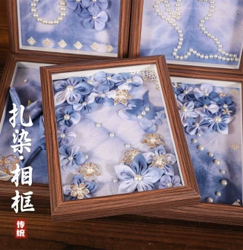 Intangible Cultural Heritage Tie-Dye Handmade Frame Painting DIY Kit, 3D Fabric Flower Pearl Decorative Ornament, Event Gift