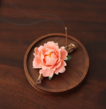 Intangible Cultural Heritage Hand-Sculpted Ceramic Peony Flower Arrangement, 'Withered Wood Revives in Spring' Incense Holder Ornament
