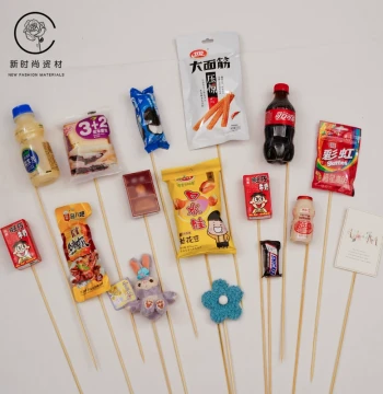 Floral Bamboo Skewers Sticks Flower Stems Wrapped Snacks Lollipop Bouquet Iron Wire Green Floral Green Plastic Wire Flower Paper Tape Cloth