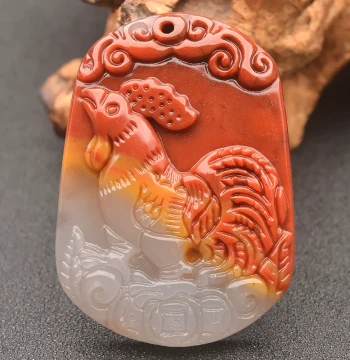 Natural Yellow Dragon Jade Rooster Zodiac Pendant, Authentic Natural Jade Rooster Amulet for Rooster Born, Gold Sand Material, Ice Variety, Men's Charm