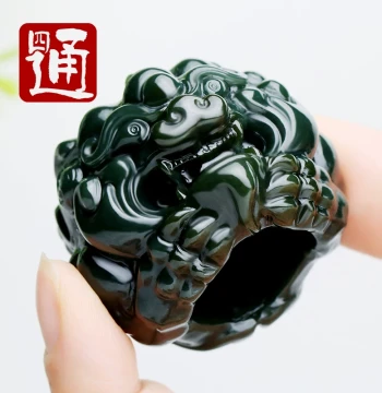 Xinjiang Hetian Jade Pixiu Thumb Ring, Natural Taqing Jade Men's Auspicious Beast Thumb Piece
