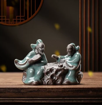 Zen Ceramic Historical Figure Tea Pet Ornament Ge Kiln Crackle Glaze Cultivable Handmade Tea Play Tea Table Flower Pot Decor