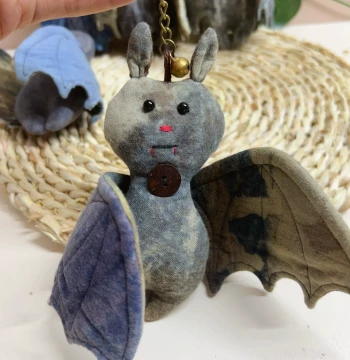 Thai Handmade Tie-Dye Bat Plush Bag Charm: Creative Night Market Keychain, Embroidered Specialty Souvenir