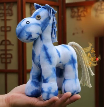 2026 Year of the Horse Ornament Handmade Tie-Dye Blue Dyed Textile Little Horse Cloth Doll Gift Children Cute Plush Small Toy