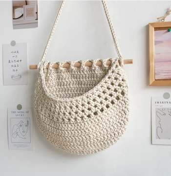 Hand-Woven Tapestry Wall Storage Net Pocket, Homestay Room Wall Decorative Hanging Ornament, Pastoral Style Girly Wall Decor