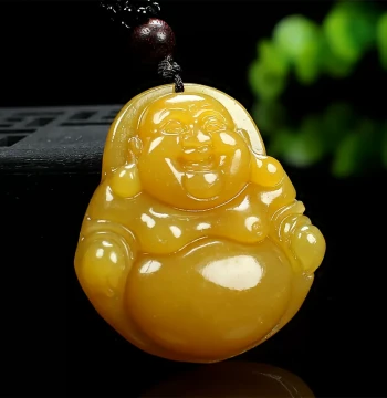 Maitreya Buddha Jade Pendant Large-Belly Laughing Buddha Jade Amulet Unisex Natural Yellow Dragon Jade Necklace Charm Peace Buddha