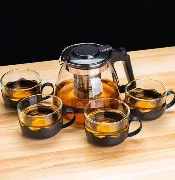 9.9 Free Shipping / 5-Piece Tea Set (1 Pot 4 Cups), Transparent Home Heat-Resistant Lidded Water Set, Kung Fu Brewing Teapot