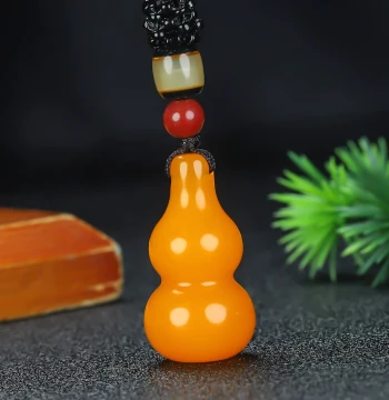 Hetian Yellow Jade Gourd Pendant Yellow Dragon Jade Fortune Longevity Gourd Jade Ornament Natural Jade Necklace Drop Car Keychain