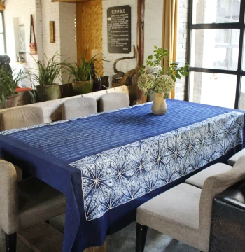 Lanyan Dali Ethnic Style Handmade Tie-Dye Pure Cotton Tea Table/Dining Table Fabric, Sashiko Embroidery Rectangular Tablecloth, Free Shipping