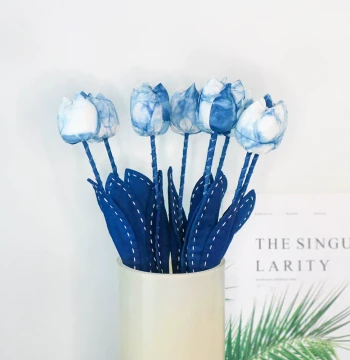 Tie-Dye Cultural Creative Gift Tulip Handmade DIY Fabric Simulation Flower, Blue Dye Ring Creation Home Homestay Soft Decoration Ornament