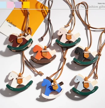 2026 Year of the Horse Wooden Horse Leather Keychain, Creative Handmade Decorative Charm, Versatile Personalized Bag Ornament