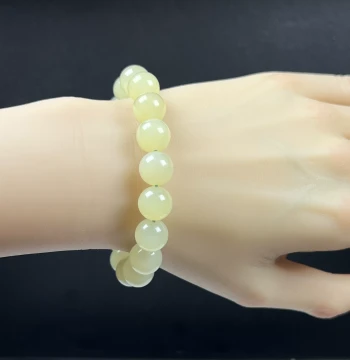 Pure Natural Jade Fine Jewelry, Burmese Yellow Dragon Jade Prayer Beads, 11mm Bracelet, Authentic Gift