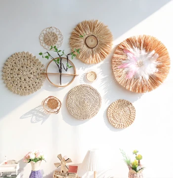 Bohemian Handmade Straw Round Rattan Wall Decor - Hanging Ornament for Living and Dining Rooms - Nordic Style Wall Decoration