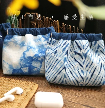 Tie-Dye Metal Snap Clutch Bag - Handmade Plant-Dyed Storage Pouch, Dali Bai Ethnic Style, 100% Cotton Fabric with Metal Snaps