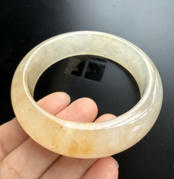 Huanglong Jade Ice-Grade Floating Flower Bangle - Authentic Women's Jewelry Gift with Appraisal Certificate, Size 60