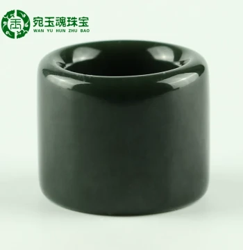 Wanyuhun Hetian Jade Thumb Ring Green Jade Cylindrical Jade Thumb Ring Play Piece Ring Hand Play Item with Certificate