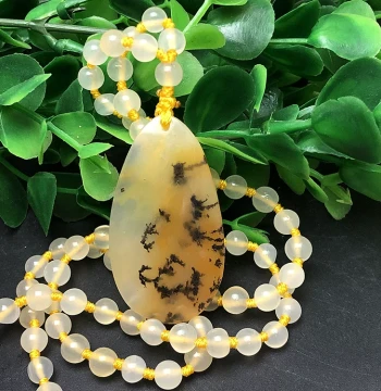 Natural Yellow Dragon Jade Water Plant Flower Necklace Pendant Tag Carving from Longling, Yunnan Stone Hanging Ornament