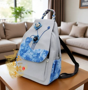 Original Ethnic Chinese Style Canvas Hand-Tie-Dye Backpack, Vintage Travel Rucksack, Artistic Fabric Women's Bag
