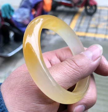 Huanglong Jade Bracelet Quartzite Jade Bangle Accessory Ethnic Style Yellow Beeswax Ice-Translucent Yellow Wax Stone Bangle