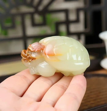 Natural Xinjiang Hetian Jade Seed Material Dragon Turtle Hand-Held Piece - Longevity Turtle Pendant Collectible Plaything Exquisitely Carved Jade
