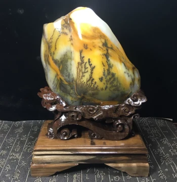 Raw Jade Stone from Yunnan Longling – Natural Yellow Dragon Jade with Water Plant Patterns, Display Piece, Unopened New Arrival