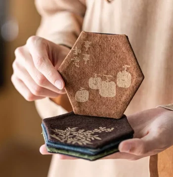 Yuanshe Cotton Linen Coaster Creative Handmade Tie-Dye Burnt Flower Coaster Zen Tea Ceremony Fabric Teacup Heat-Insulating Coaster Tea Tray
