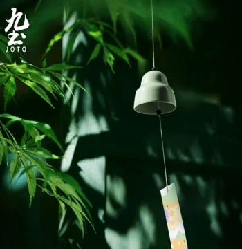 Jiutu Handmade Ceramic Wind Chime Ornament Creative Japanese Style Home Decor Pastoral Bedroom Bell Hanging Piece for Wishes