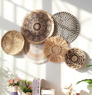 Bohemian Wall Decor, Handwoven Straw Rattan Hanging Ornament, Creative Wall Decoration for Covering Flaws