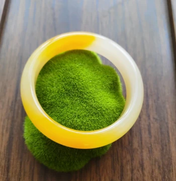 62mm Natural Raw Ore Jade Bangle, Half-Mountain Half-Water Style, Size 30 Yellow Dragon Jade Bangle 16*9
