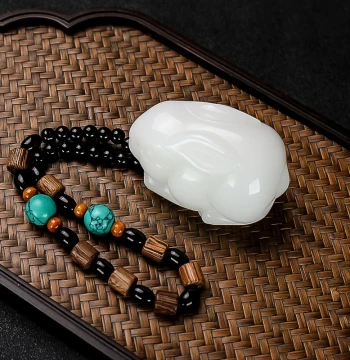 Xinjiang Jade Zodiac Rabbit Hand Piece Hetian Jade Rabbit Carving White Jade 3D Rabbit 'Boundless Future' Palm Stone