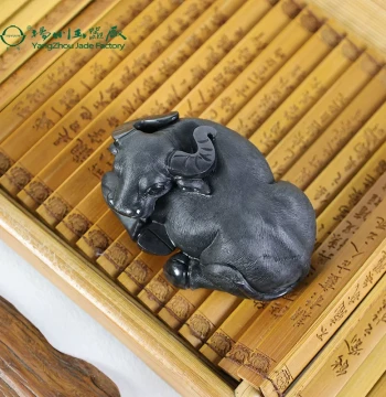 Yuyuan Natural Hetian Jade Xinjiang Blue-and-White Seed Material: Ox Zodiac Hand Piece, Excellent Oiliness, Master Carving for Collection and Gifting