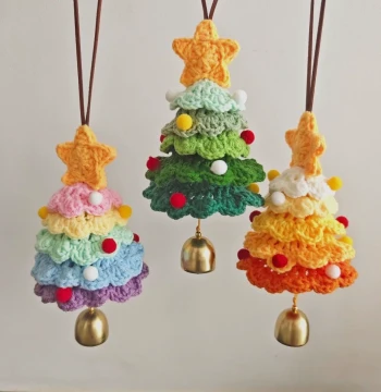[Finished Product] Christmas Tree Car Ornament - Hand-Crocheted Wool Decoration for Indoor Scene Setup and Gift Giving